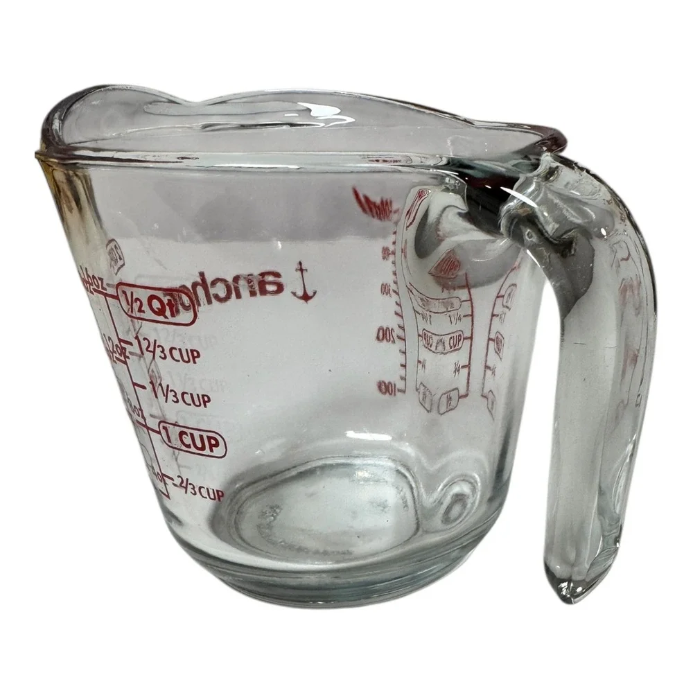 Anchor Hocking Glass Measuring Cup 2 Cup 16 oz 500ml Red Markings 1/2‎ Quart